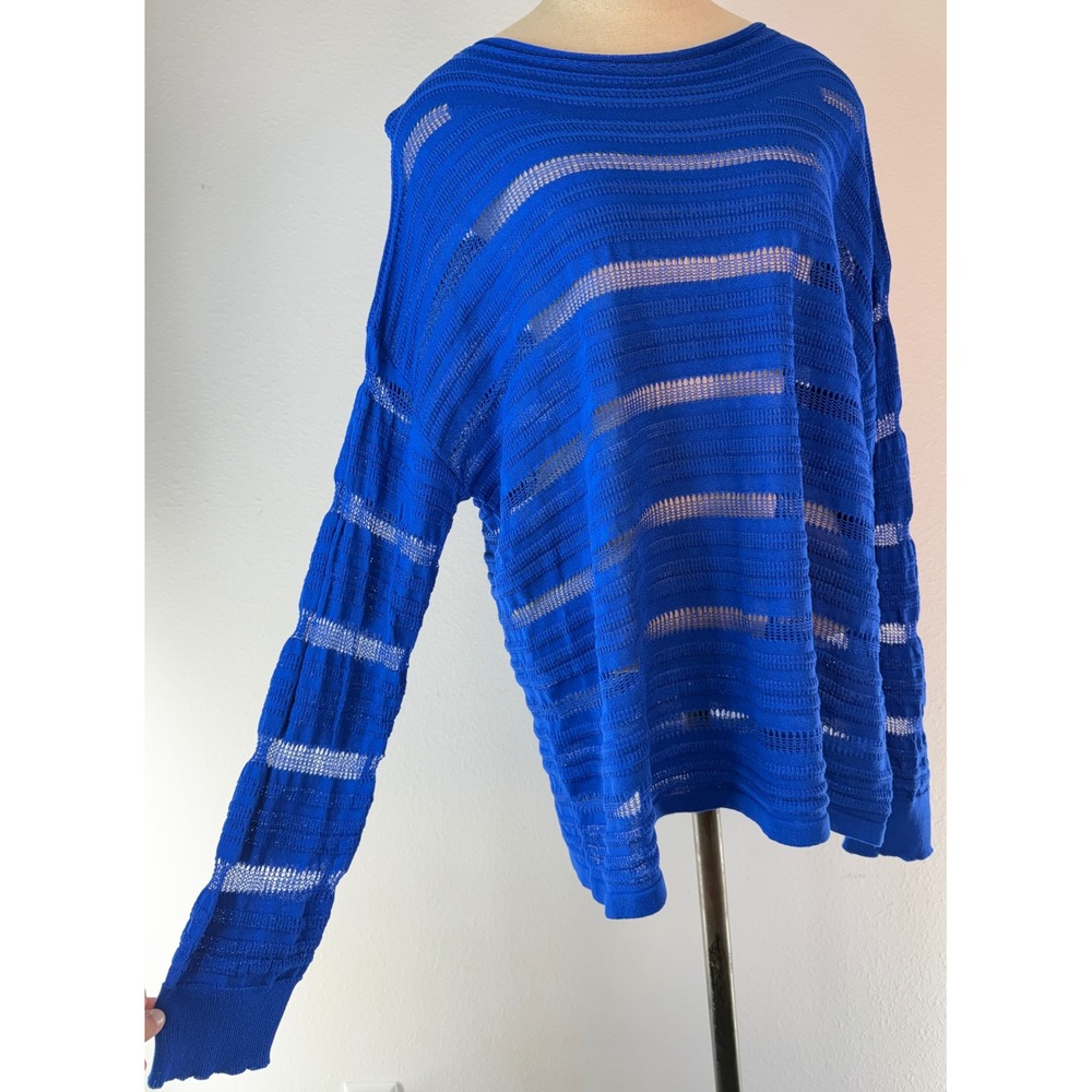 Gabby Isabella Sweater Open Knit Cobalt Blue Sheer Striped Boho Coastal Summer